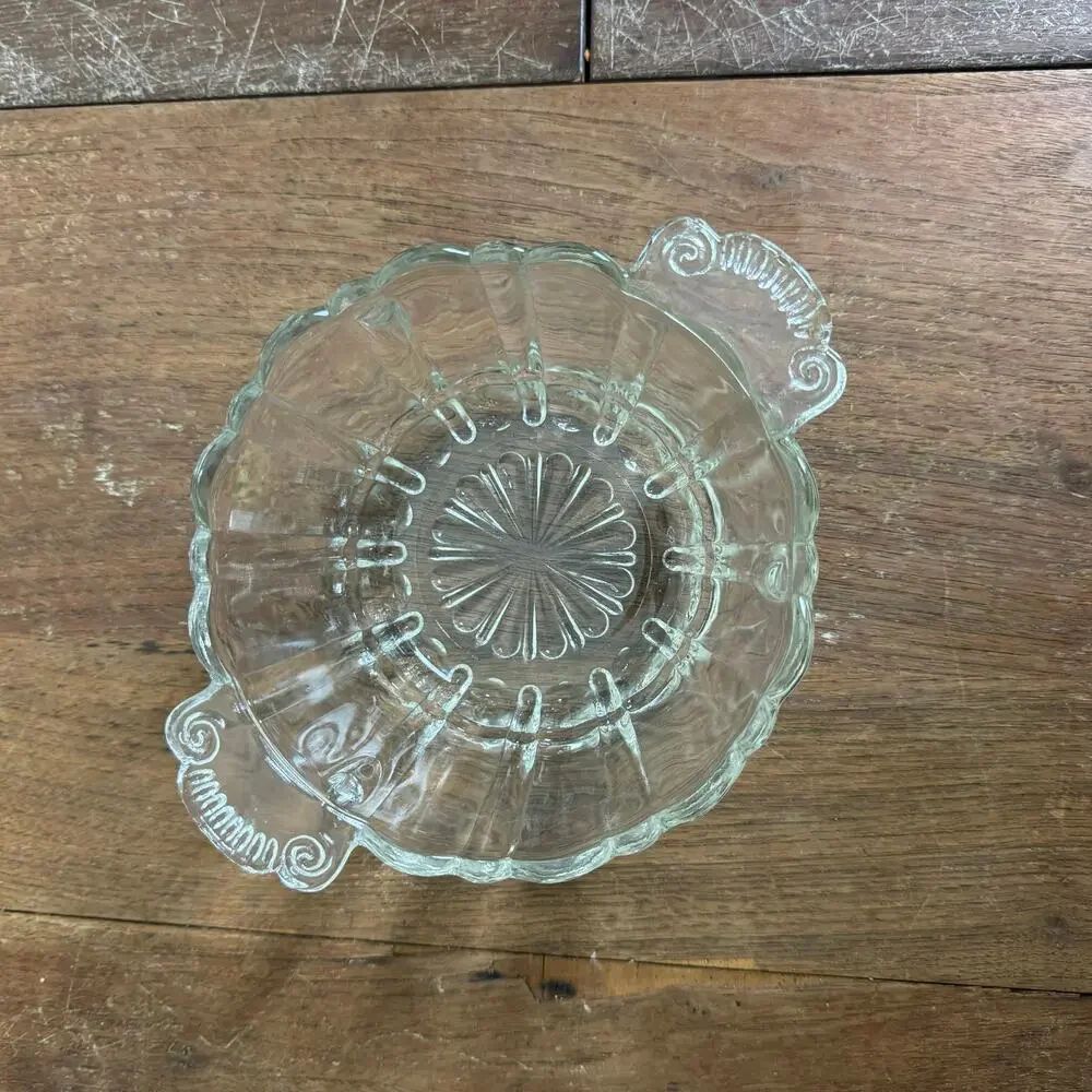Vintage Clear Pressed‎ Molded Glass Dish with handles MISSING LID